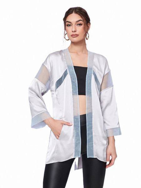 

women's swimwear x dreamsterss contrast mesh drop shoulder kimono w94w#, White;black