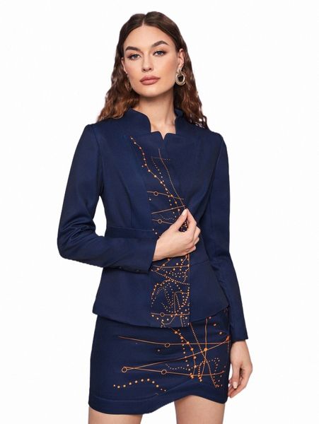 

women's two piece pants x close ties polka dot notched detail blazer x3mk#, White