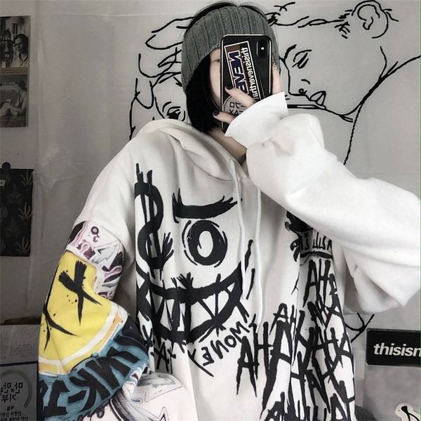 

womens hoodies sweatshirts gothic japan cartoon printed hoodies autumn women hip hop funny oversized hooded sweatshirt female streetwear pun, Black