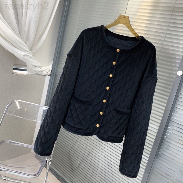 

women's jackets designer house recommends black gold button ling grid velvet thin cotton clothes small fragrance warm jacket women&#039, Black;brown