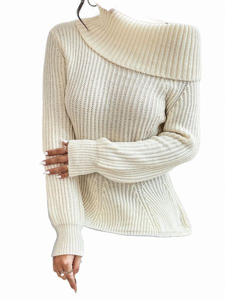 

women's sweaters asymmetrical neck ribbed knit sweater g2jp#, White;black
