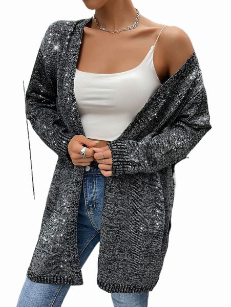 

women's sweaters marled knit drop shoulder cardigan i3zg#, White;black