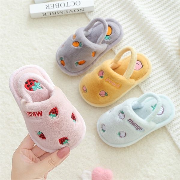 

slipper autumn winter children girls fruit print indoor home fleece fur warm slippers boys kids casual non-slip shoes 220830, Black;grey