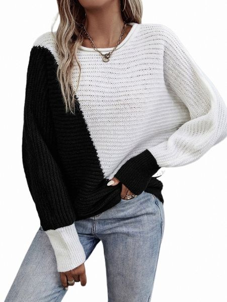

women's sweaters two tone batwing sleeve sweater 34yt#, White;black
