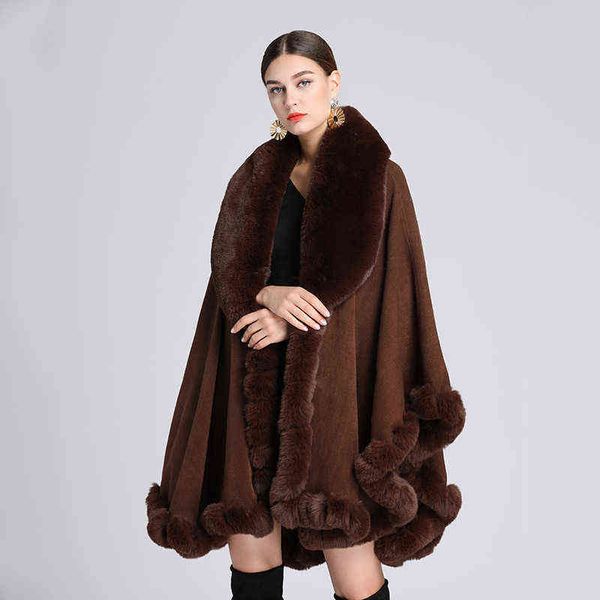 

women's cape women luxury winter soft warm faux fur cloak cape hooded coat baggy plus size ladies clothes out wear thick warm shawl lon, Black