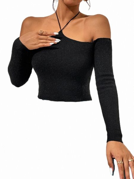 

women's sweaters tie backless rib-knit halter sweater q8pn#, White;black