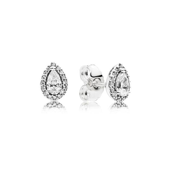 

sparkling teardrop halo stud earrings 925 sterling silver for pandora tear drop luxury designer jewelry women stud earring with or305s, Golden;silver