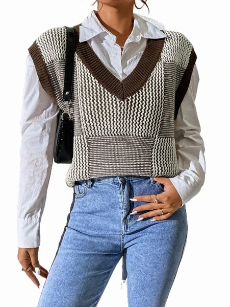 

women's sweaters colorblock sweater vest without shirt 23u4#, White;black