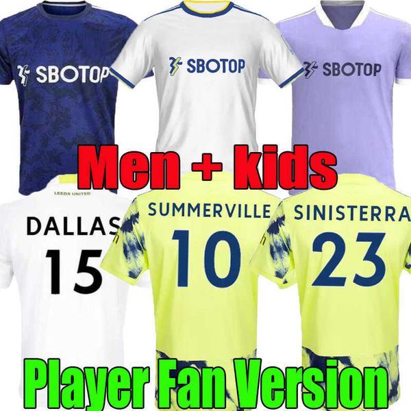 

uality leeds utd bamford soccer fans tees 22 23 player version raphinha harrison yellow football shirt maillot james meslier kids kit camis, Black