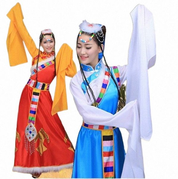 

stage wear long sleeves of tibet nationality dance clothing water minority costumes tibetan plateau women ethnic stage wear y8yb#, Black;red