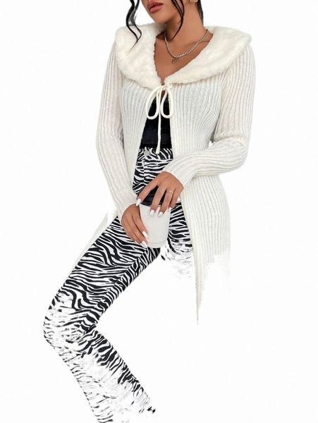 

women's sweaters borg collar knot front cardigan h0bu#, White;black