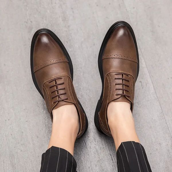 

Oxford Shoes Men Shoes Solid Color PU Leather Pointed Toe Square Heel Flat Comfortable Dress Shoes AD101, Clear