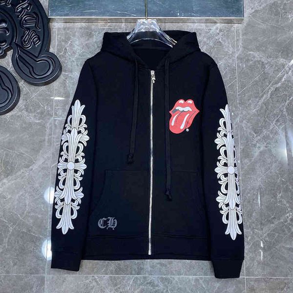 

hoodies hoodies chaopai fucroin cross flower arm long sleeve sweater men and womens casual versatile cotton tshirt jacket, Black