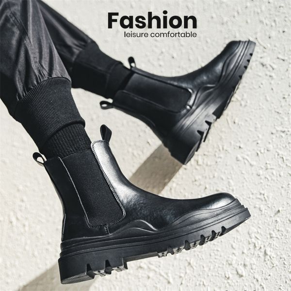 

dress shoes boots men's autumn and winter trend wild retro british style chelsea midcut tooling smoke men 220831, Black