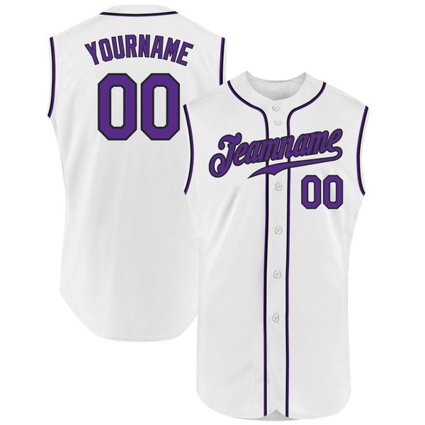 

custom white purple-black authentic sleeveless baseball jersey 65765