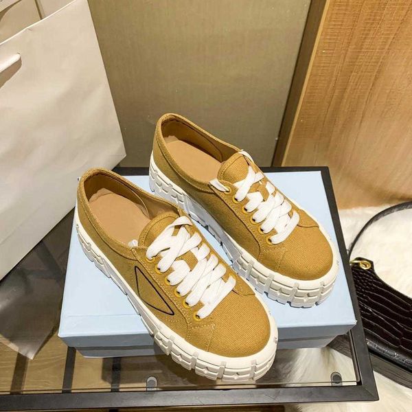 

designer canvas shoe women rubber platform casual shoes fashion motocross tires sole double wheel nylon gabardine sneakers triangl