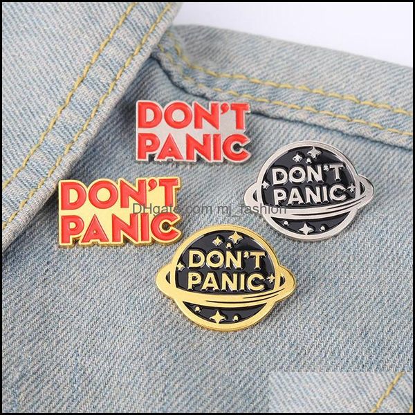 

pins brooches dont panic enamel pins custom golden sier planet brooch lapel badge bag cartoon simple fashion jewelry frien mjfashion dhfdl, Gray