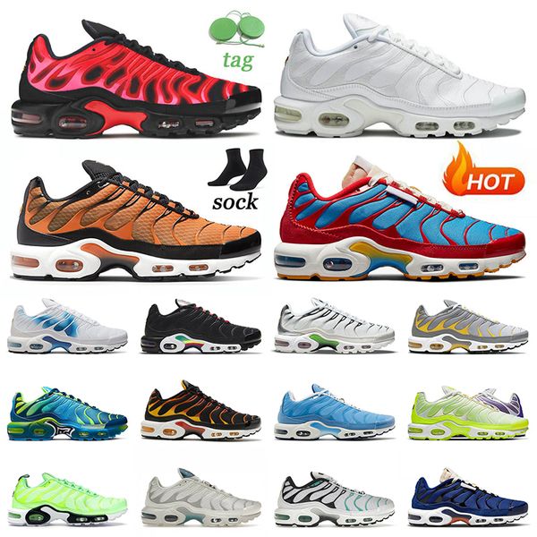 

tn plus tuned se running shoes mens women fire red triple white leather orange black run club spray paint grey yellow university blue hyper, White;red