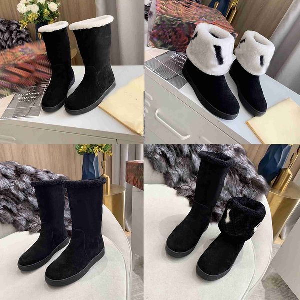 

designer boots autumn and winter fashion women's warm shoes brown black invincible all-match flat bare boot fleece snow boots with box