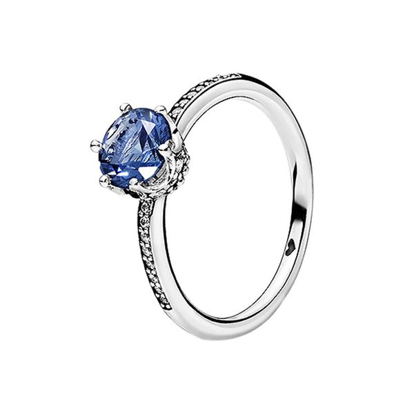 

womens blue sparkling crown ring authentic sterling silver wedding designer jewelry for pandora cz diamond engagement gift rings with origin, Slivery;golden