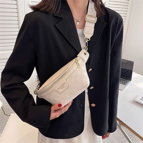 

waist bags women packs wide strap crossbody chest bag female elegant plaid pu leather fanny ladies stylish 220923