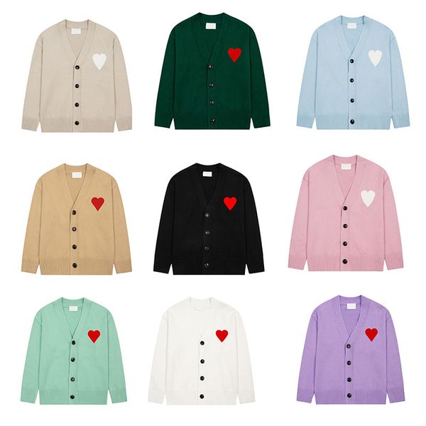 

2022 new amies love embroidery cardigan v-neck sweater men and women loose all-match lazy wind wool knitted jacket size s-xl, White;black