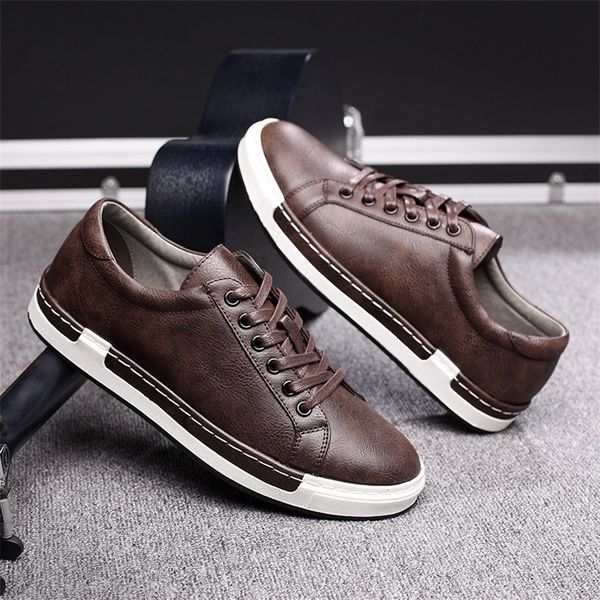 

safety shoes fashion sneakers men soft leather mens casual flat male footwear classic black white yellow grey 220831, Black;brown
