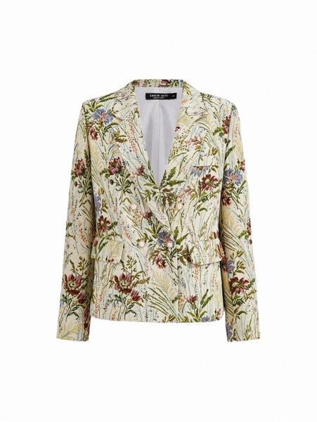 

women's two piece pants mod lapel neck botanical print blazer y5es#, White