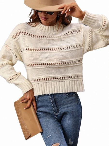 

women's sweaters pointelle knit drop shoulder sweater a47v#, White;black