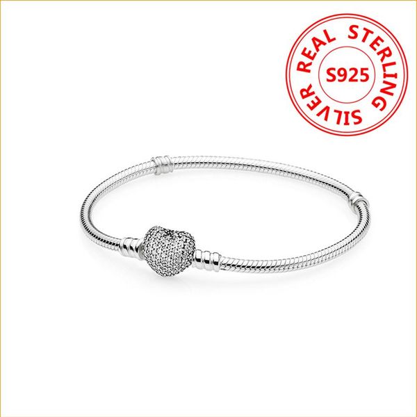 

authentic 925 sterling silver heart charms bracelet for pandora european beads bangle wedding gift jewelry for women with original box315a, Golden;silver