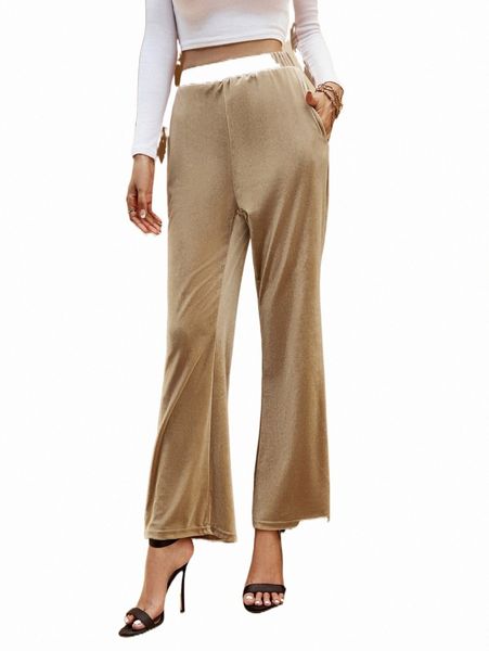

women's pants & capris elastic waist wide leg pants w60h#, Black;white