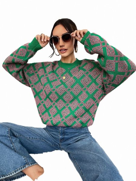 

women's sweaters argyle pattern drop shoulder sweater y4io#, White;black