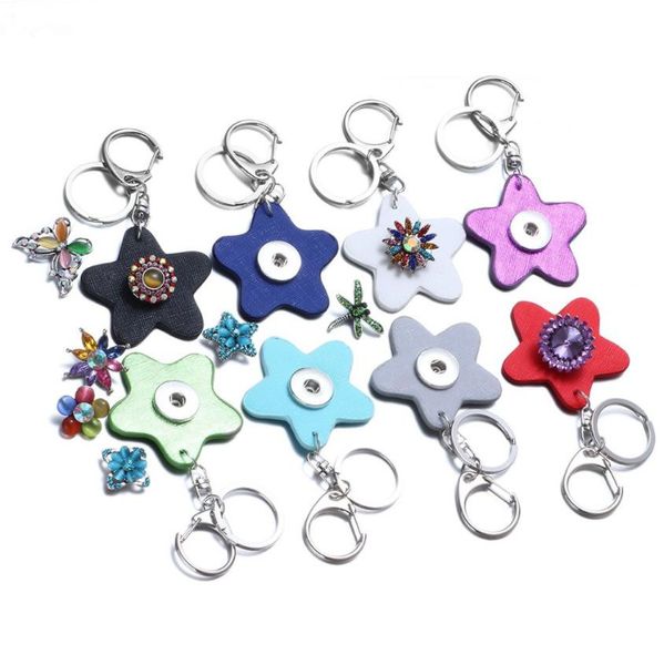 

key rings shiny star pu leather snap button key rings chain keychains fit diy 18mm jewelry drop delivery 2021 vipjewel dhcia, Slivery;golden