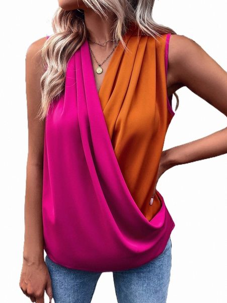 

women's blouses & shirts colorblock draped sleeveless blouse h2l5#, White