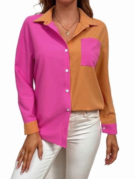 

women's blouses & shirts two tone patched pocket drop shoulder shirt u1pi#, White