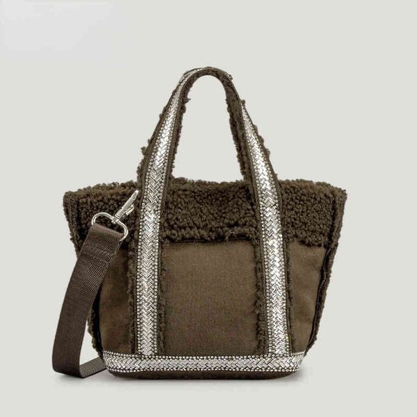 

hbp totes shoulder bags autumn and winter woolen bucket female minority design canvas shoulder strap single shoulder messenger handbag solid