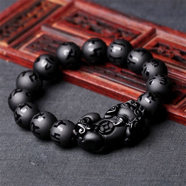 

bangle natural black obsidian matte pixiu beaded charm bracelet brave troops sixword mantra wealth pi yao bangle diy men women jewelry 22083