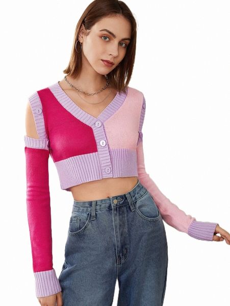 

women's sweaters color block removable sleeve crop cardigan j5th#, White;black