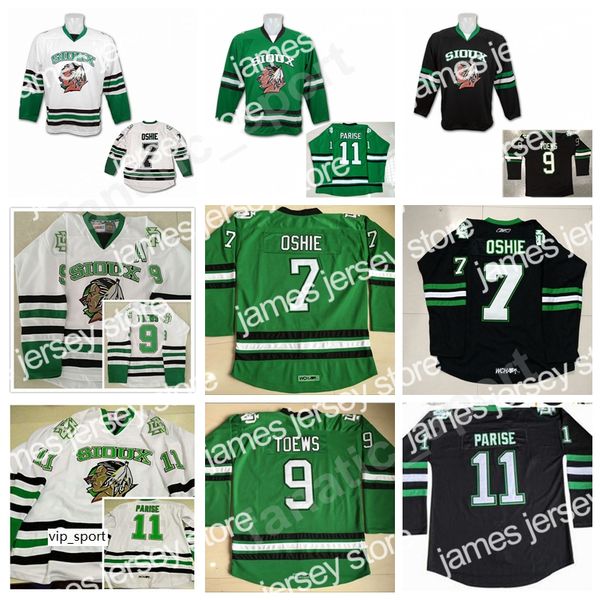 

north dakota fighting sioux hockey jersey 11 zach parise college jerseys green black white 7 tj oshie 9 jonathan toews, Black;red