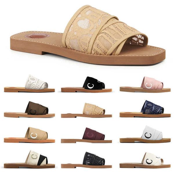 

2022 women woody mules slippers designer canvas cross woven sandals summer outdoor peep toe roman casual slipper letter stylist, Black