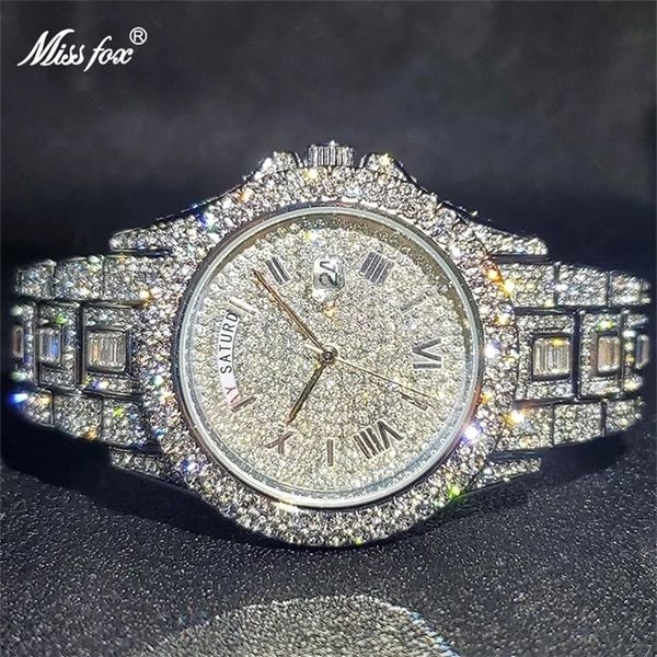 

relogio masculino luxury miss ice out diamond watch multifunction day date adjust calendar quartz watches for men dro 2203252341, Slivery;brown