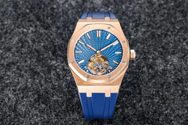 

r8 montre de luxe 26530 men watches 2950 automatic winding tourbillon mechanical movement watches fine steel case strap 41mm / 12.5mm 01003, Slivery;brown