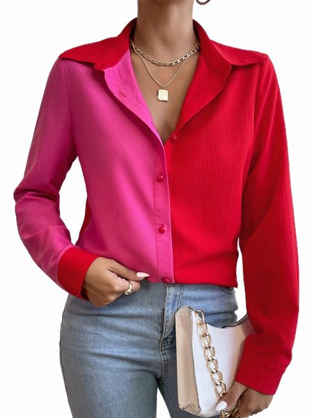 

women's blouses & shirts colorblock button front shirt x1am#, White