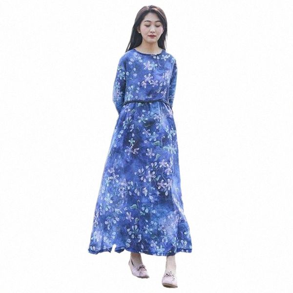 

casual dresses casual dresses johnature 2021 autumn vintage floral print o-neck long sleeve ramie dress loose fashion ankle-length 3 colors, Black;gray