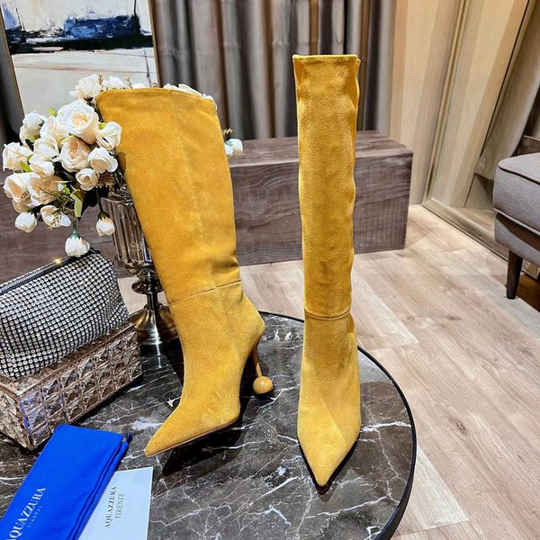 

aquazzura designer boots luxury brand stiletto botas slip on 2022ss winter runway shoes fashion designers pointed toe female footwear genuin, Black