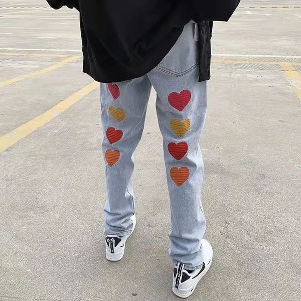 

mens jeans mens jeans american street little devil retro y2k niche print black denim hiphop hip hop loose straight fried street trousers 2u, Blue