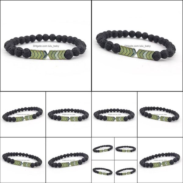 

charm bracelets fashion arrowhead charms black lava stone beads elastic bracelet essential oil diffuser hand strings jewelry drop del dhax8, Golden;silver