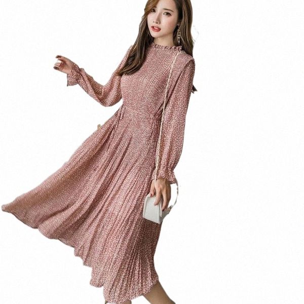 

casual dresses casual dresses elegant stand collar floral print women dress full sleeve elastic slim waist chiffon spring a-line long 2021 5, Black;gray