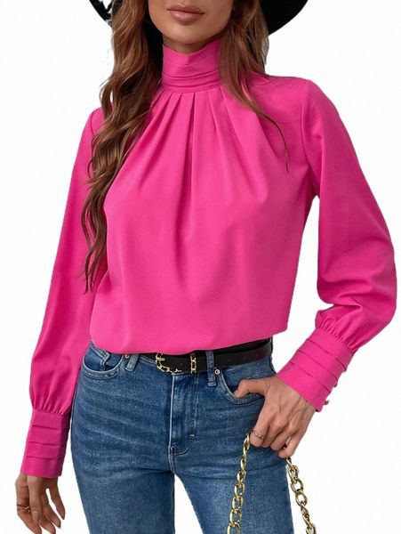 

women's blouses & shirts high neck bishop sleeve blouse e6oe#, White