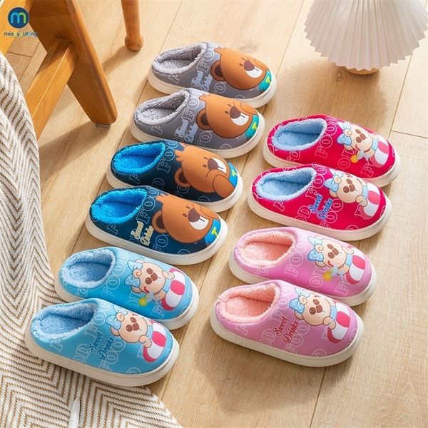 

slipper winter cotton outdoor slippers candy color cartoon with children' girl male baby cute home shoes warm kids miaoyoutong 220830, Black;grey
